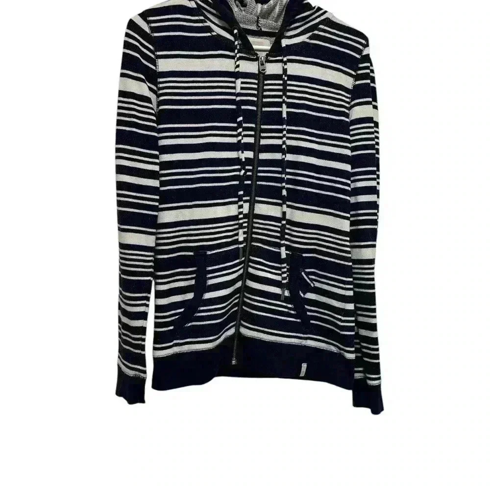Quiksilver Navy and White Striped Zip Hoodie